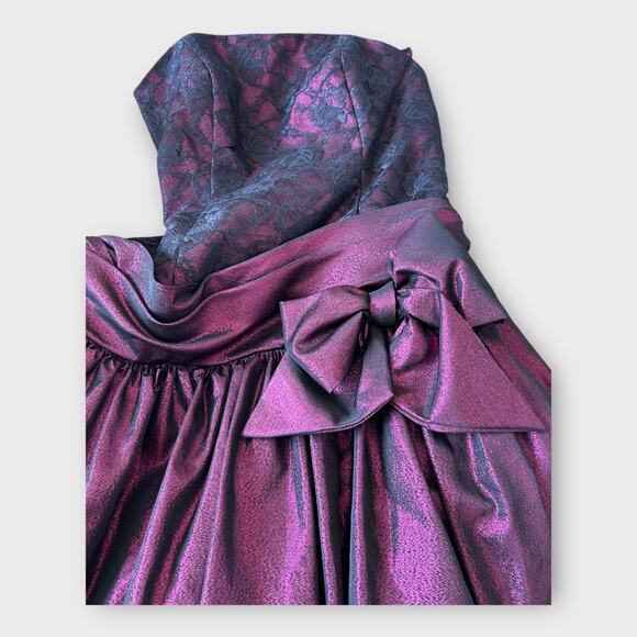 Vintage 80s Loralie Lace Metallic Purple Strapless Formal Dress sz 6 Goth Fairy - Picture 5 of 11